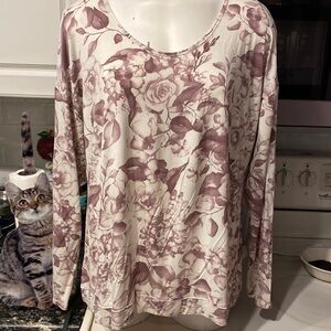 U womens Zuda floral long sleeve purple plus size top 1X